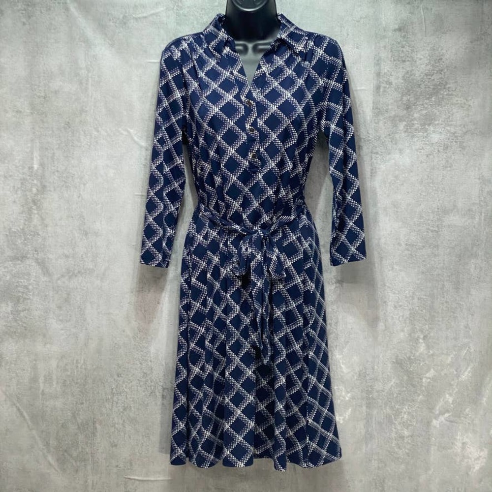 Charter Club Navy Plaid Polo Waist Tie Midi